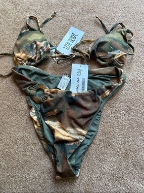 12th Tribe Olive Green and Gold Metallic Swim Bikini